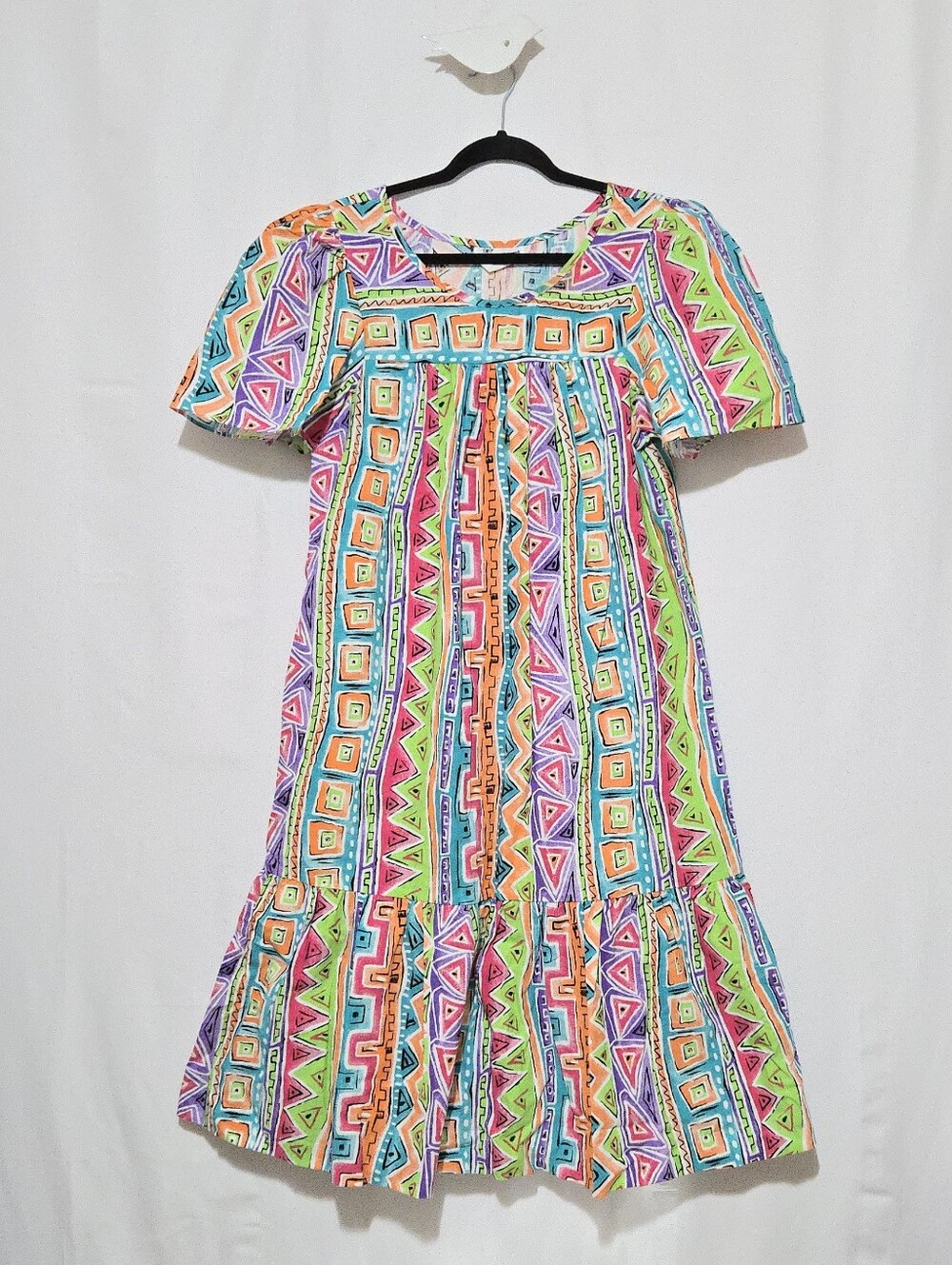 Vintage Swirl Directions Muumuu Dress - Psychedelic - All-Over Geometric- Size S